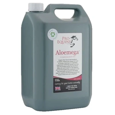 Image of Pro Equine Aloemega horse supplement 5 Litre. Vitamin, mineral and omega rich Aloe Vera Juice Sea Buckthorn superfood wellbieng for skin, coat, immune digestive health.
