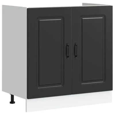Image of vidaXL Kalmar Black Sink Base Cabinet 80x46x81.5 cm Engineered Wood Adjustable Feet Ample Kitchen Storage