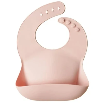 Image of Mushie Baby Silicone Bib Adjustable Fit Waterproof Bibs Easy Wipe Feeding 4 Sizes with Deep Front Pockets 100% BPA and Phthalate Free (Blush)