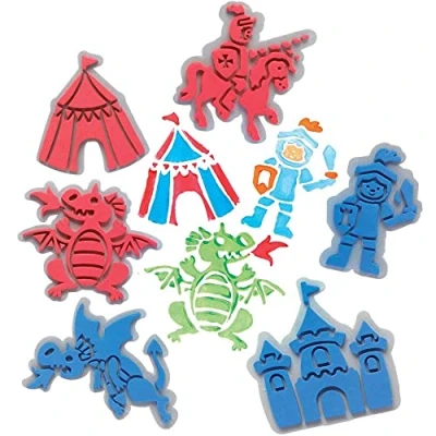 Image of Baker Ross FE280 Knight Craft Foam Stampers Pack of 10, Stamps, Stamp Sets for Children, Ideal Kids Arts and Crafts Projects
