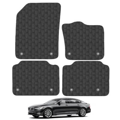 Image of 5mm Rubber Car Mats Compatible With Volvo V90 (2016+) Tailored Fit Floor Set Accessory Custom Anti Slip Backing Heavy Duty Waterproof Easy Clean Durable Weather Full Coverage Clips