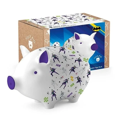 Image of Tilly Pig Ceramic Kids Piggy Bank Boys Girls Batman The Joker Design Money Box