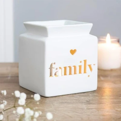 Image of Tech Island Wax Burner, Cut Out Heart and ‘Love’ Text With Glazed Dish Ceramic Melt Burners, Melts, Aromatherapy, Oil Diffuser, Essential For Diffusers Home Decor, Room Décor (Family)