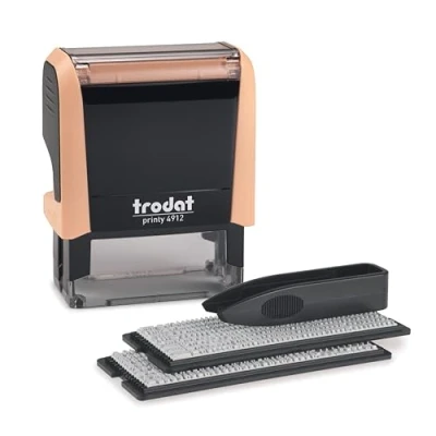 Image of Trodat Printy 4912 Stamp Set in Pastel Cream to Yourself 4 Lines of Text, Imprint 47 x 18 mm, German, Includes Tweezers, Ink Pad Black &amp; Letter and Number Two Sizes