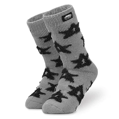 Image of CityComfort Slipper Socks Women Teenagers Fluffy Non Slip Warm Fleece One Size Lounge Wear Gifts for (Black Star)
