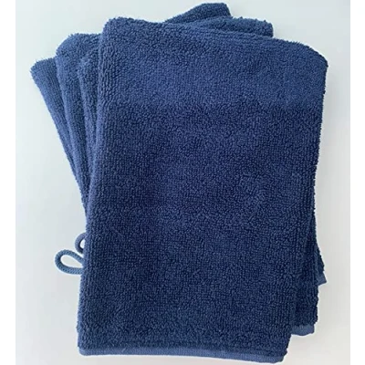 Image of Face Cloth Wash Mitt Set 50% Cotton Bamboo 15cm x 22cm Flannel Glove Soft Absorbent (Navy Blue 4 Pack)