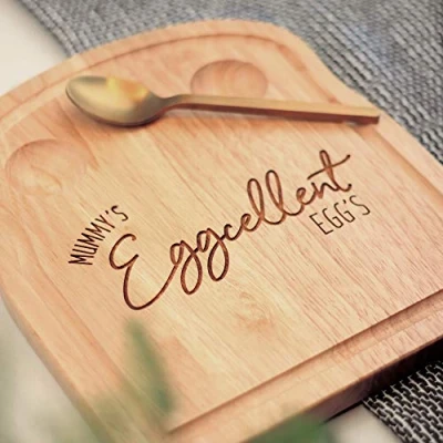 Image of eBuyGB Engraved Breakfast Board, Mummy&#039;s Eggcellent Egg&#039;s, Egg &amp; Soldiers Dippy, Toast Shaped Serving Dippy Eggs and Toast, Easter, Birthday Gift for Mum