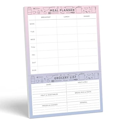 Image of Sweetzer &amp; Orange Meal Planner Notepads Purple Pink Design Notepad Organiser for Weekly/Daily Food Planning Tear Off Grocery Shopping List, 2 Magnets Hanging on Fridge Door 17x25cm, 52 Sheets