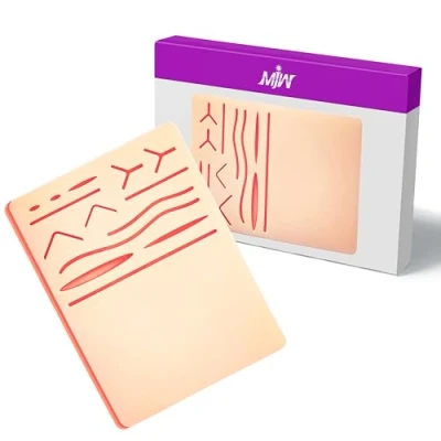 Image of MJW Dual Suture Practice Pad Two in One pad, 3 Layers 14 Pre Cut Wounds and Plain Silicone Skin Training of Different Style Ideal for Students Suturing