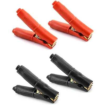 Image of QWORK® 4 Pack 100A Jump Lead Clamps, Heavy Duty Pure Copper Crocodile Clamps Alligator Clips, Car Booster Cable Clips Battery for Auto (2 Pcs Red + 2 Black)