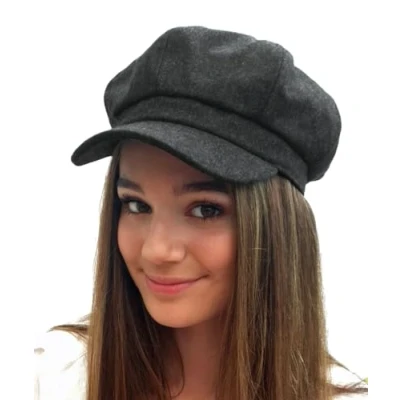 Image of TOSKATOK® Ladies Girls 8 Panel Wool Blend Bakerboy Newsboy Cap Charcoal(Size: One size : 56 to 60 cm)