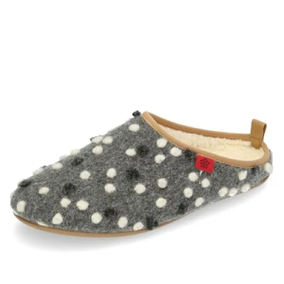 Image of Andrés Machado Unisex home slippers for MEN &amp; WOMEN summer winter DYNAMIC made of Wool Felt anti slip rubber outsole removable Insole Dotted Grey Size UK 10/ 9/ EU 43
