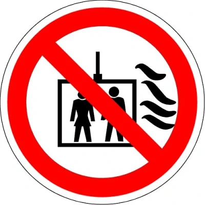 Image of ISO Safety Label Sign International Do not use Lift in The Event of fire Symbol Self Adhesive Sticker 50mm Diameter