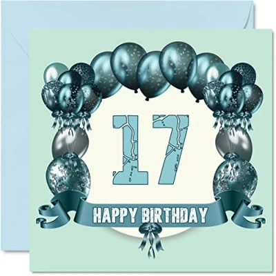 Image of Fun 17th Birthday Cards for Boys Balloons Happy Card Son Nephew Niece Sister Cousin Brother Granddaughter Daughter Grandson, 145mm x Greeting Cards,