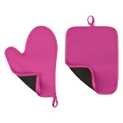 Image of Premier Housewares Oven Glove and Pot Holder Set Hot Pink