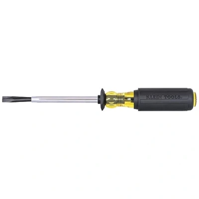 Image of Klein Tools 6026K Slotted Screw Holding Screwdriver, 5/16 Inch Split Blade Flat Head Driver, Positive Gripping Action, Cushion Grip Handle