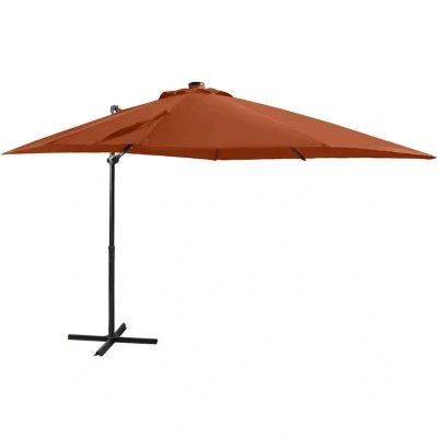 Image of vidaXL Cantilever Garden Parasol with Pole and LED Lights Terracotta 250 cm
