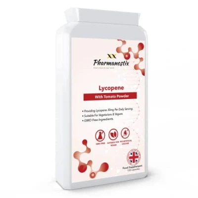Image of Pharmanostix Lycopene Supplement 15mg 120 Vegan Capsules 150mg Tomato Powder Providing High Strength 10% Beadlet Natural Antioxidant 4 Month Supply UK Manufactured to GMP Standards