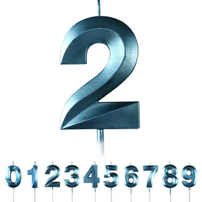 Image of 2th Birthday Number Candles,3D Blue Candle,Number 2 Candle for Party Cake Topper Decorations Boys Girls Anniversary Supplies