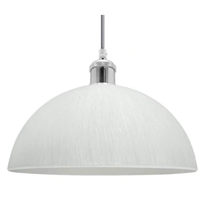 Image of Glass Dome Pendant Light Frosted Opaque Modern Ceiling Lamp Shade Vintage Chrome Holder M0214