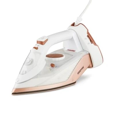 Image of Geepas 2 in 1 Cordless Steam Iron Ceramic Soleplate Dry &amp; Wet Iron, Corded or Use 350ML, Dry/Spray/Steam/Burst/Vertical Steam/Self Clean Function/Anti Drip 2200W, White