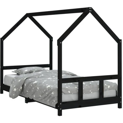 Image of vidaXL Kids Bed Frame Black 90x190 cm Solid Wood Pine
