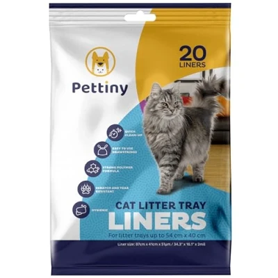 Image of Pettiny 20 Cat Litter Tray Liners with Drawstrings Scratch Resistant Bags for Medium and Large Box