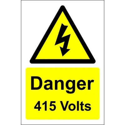 Image of Danger 415 volts electricity Safety sign Self adhesive sticker 200mm x 150mm