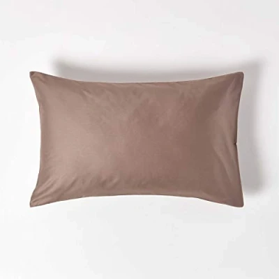 Image of HOMESCAPES Brown Organic Cotton Pillowcase Standard Size 400TC 600 Thread Count Equivalent Housewife Pillow Case