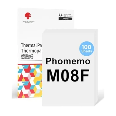 Image of Phomemo M08F A4 Thermal Paper Compatible for M08F, M832, M834, Q302 Printers and Other Printers, Printer Paper, 8.27&quot; x 11.69&quot;(210x297mm), 100 Sheets