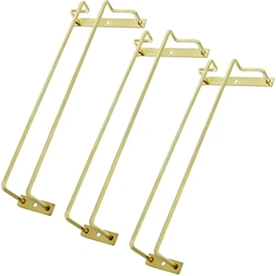 Image of ZOOHOT 10.82 Inch Gold Wine Glass Rack Under Cabinet Stemware Holder for Bar Kitchen (1 Rows, 3 Pack)