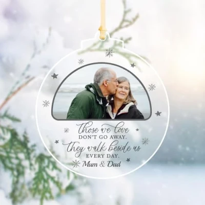 Image of Personalised Memorial Ornaments Clear Acrylic Christmas Bauble Gifts for Remembrance Bereavement XMAS Tree Decoration In Loving Memory Hanging Keepsake