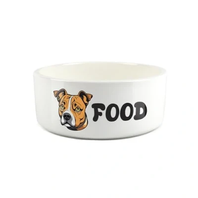 Image of Staffy Pet Bowl Cartoon Staffordshire Bull Terrier Dog Portrait Large Ceramic Food Novelty White Dish For Dogs