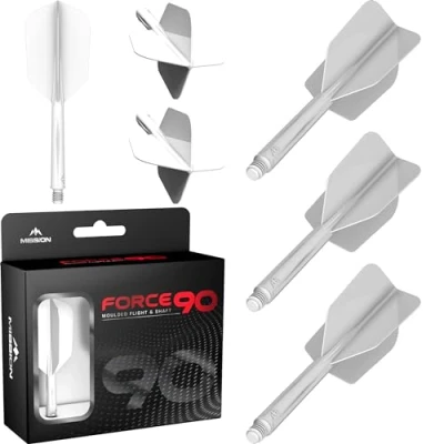 Image of Mission Darts Force 90 Integrated Precision Moulded Dart Flight And Shaft System, Pack of 3 Professional Highly Durable 2 In 1 Combined Flights Stems Slim (White, Medium)