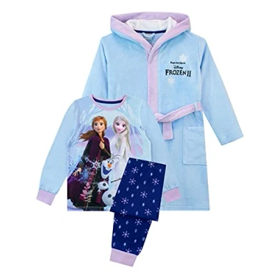 Image of Disney Girls Pyjamas and Dressing Gown Set Frozen Blue 18 24 Months