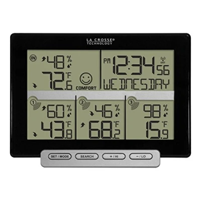 Image of La Crosse Technology 308 1412 3TX INT Wireless Weather Station (Including 3 Sensors), Black