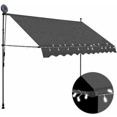 Image of vidaXL Manual Retractable Awning with LED Water and Dirt Repellent Terrace Balcony Garden Outdoor Folding Arm Canopy 300cm Anthracite
