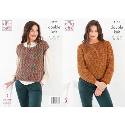 Image of King Cole Women’s Knitting Pattern Double Knit Sweater and Top (6144), 32 42 (81cm 107cm) Bust