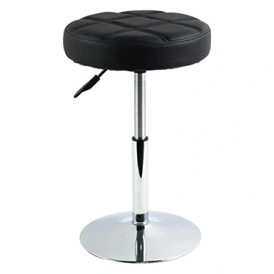 Image of FURWOO Round PU Leather Salon Massage Chair Adjustable Swivel Stool Work Barber Shop Beauty Nail Low Bar Checkered Cushion Small(Black)