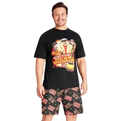 Image of Only Fools and Horses Pyjamas for Men Summer Nightwear Mens Short Set Funny Lounge Wear Soft Breathable PJs Size S 3XL Sleepwear (Black, M)