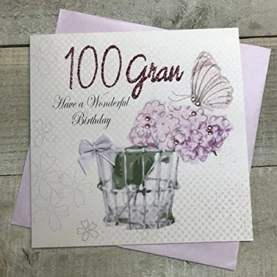 Image of Gran 100th Birthday Card,Peonies &amp; Butterflies Handfinished by White Cotton Cards (PDA100 gran)