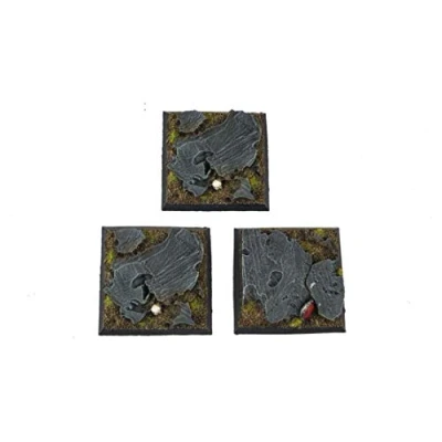 Image of War World Gaming Fantasy Battlefield Square Rocky Bases x 3 (50mm) 28mm Wargaming Terrain Model Diorama Figure Painting Wargame Battle Medieval Modelling Detailed