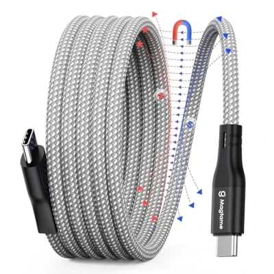Image of Magtame Magnetic USB C Cable, Coiled to Cable 60W(3A), 1M Flexible Cord, Nylon Braided Type Fast Charging Compatible with iPhone 15, for Samsung, Pad,USB Device,Blue