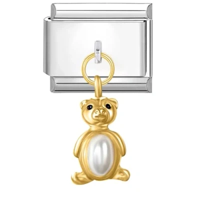 Image of Quiges 9mm Italian Style Charm Link Module Stainless Steel Golden Bear Hanger for Bracelets