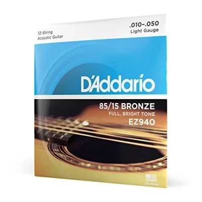 Image of D&#039;Addario Guitar Strings Acoustic 85/15 Bronze For 12 String Full, Bright Tone EZ940 String, Light, 10 47