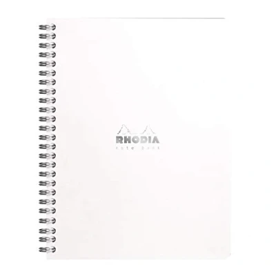 Image of RHODIA 193441C Spiral Notebook (Full Bound) White A5+ Dot Lines 160 Detachable Pages Clairefontaine Paper 80 g/m Soft and Resistant Cover Classic