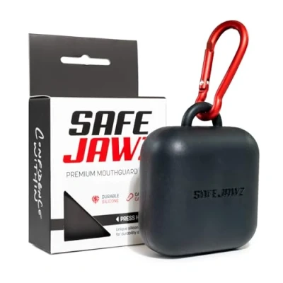 Image of SAFEJAWZ Premium Mouthguard Case with Carabiner Clip, Durable and Flexible Silicone Design to Keep Mouth Guard Protected/Clean (One Size) (Black)
