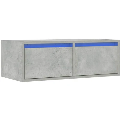 Image of vidaXL TV Cabinet/Entertainment Unit with LED Lights Concrete Grey Modern Engineered Wood, 75x35.5x25 cm, Wall Mountable Storage Solution for Living Room/Office