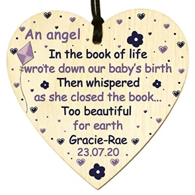 Image of GuteGifts Personalised Baby Loss Memorial Bereavement Miscarriage Angel Wooden Heart Plaque Sign Home Decoration Keepsake