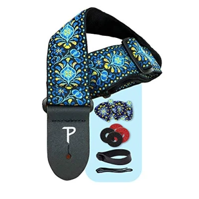 Image of Perri&#039;s Leathers Ltd Guitar Strap Bundle BONUS 3 Medium 0.71mm Picks, 1 Leather Acoustic Adaptor, 4 Locks (Blue Mandala)